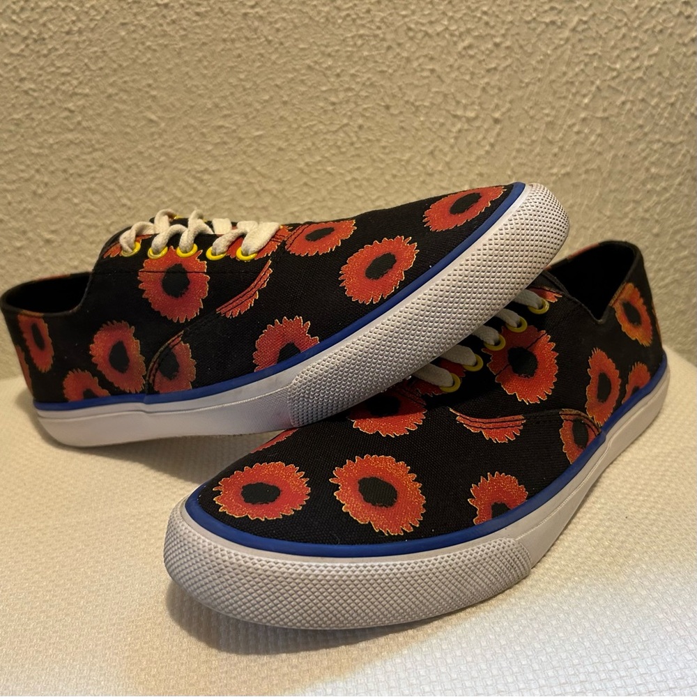 Sperry X Noah NYX Flora Black & Red Slip-On Sneakers Vibrant Pattern Mens US10